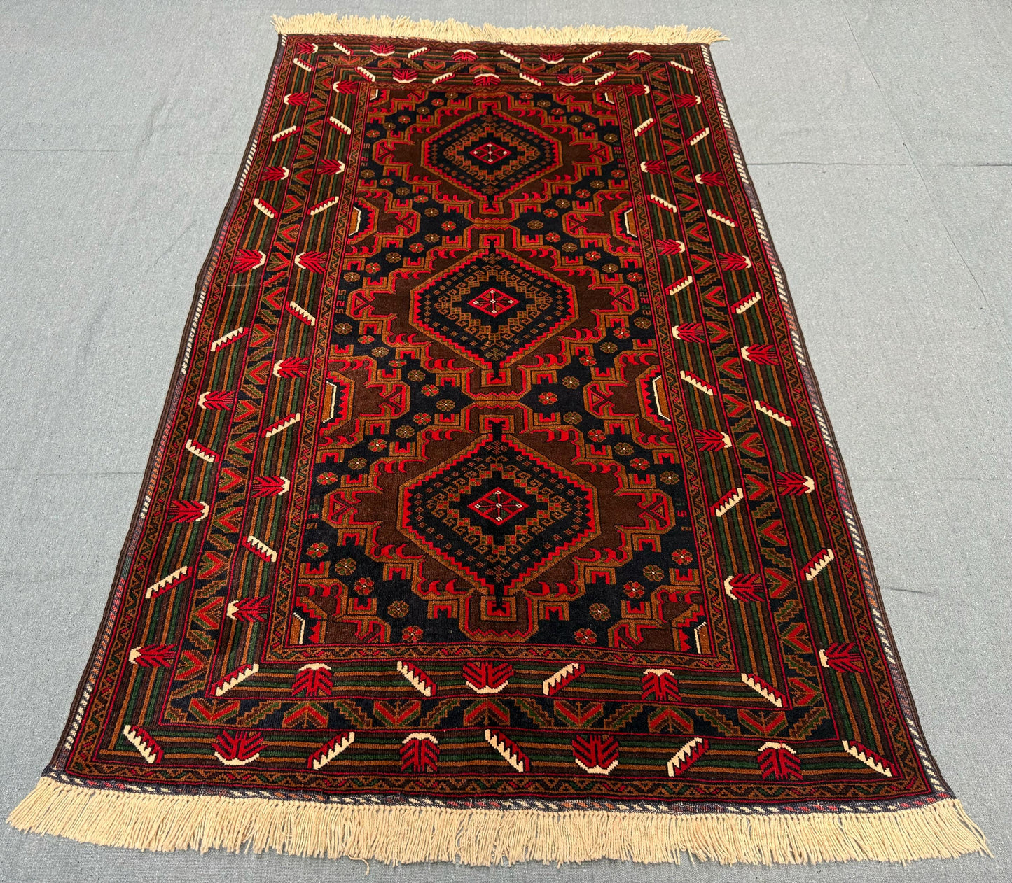 Small Bohemian Handmade Rug–Wool Carpet with Intricate Tribal Patterns,Vintage Style Handmade Rug – Red and Black Tribal Pattern Wool Carpet