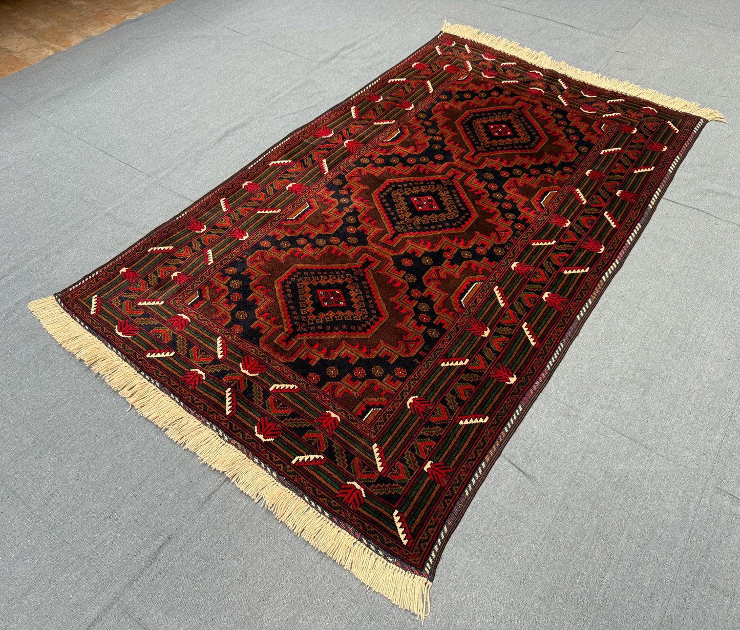 Small Bohemian Handmade Rug–Wool Carpet with Intricate Tribal Patterns,Vintage Style Handmade Rug – Red and Black Tribal Pattern Wool Carpet