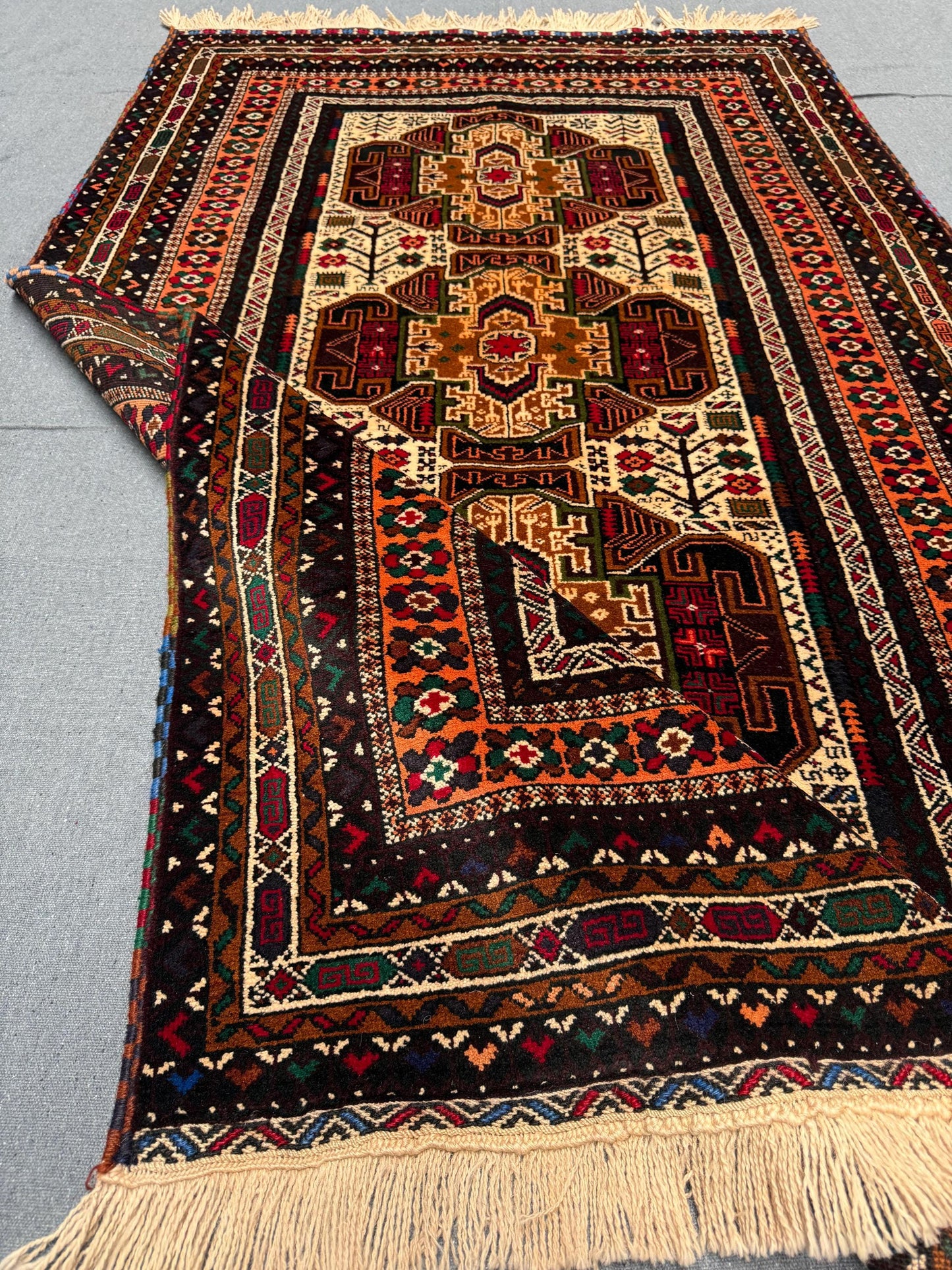 Bohemian Handmade Rug–Traditional Baluch Wool Carpet with Rich Colors,Authentic Tribal Baluch Rug–Unique Handmade Wool rug for Living Room