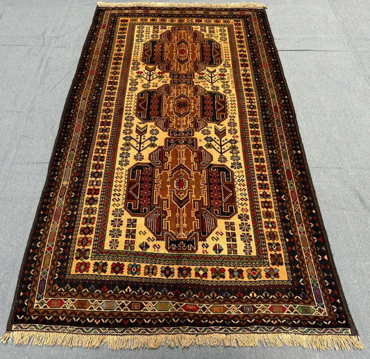 4x7 Handmade Persian-Style Rug - Intricate Geometric Tribal Wool Carpet,Traditional Handmade Wool Rug - Tribal Design with Unique Motifs.