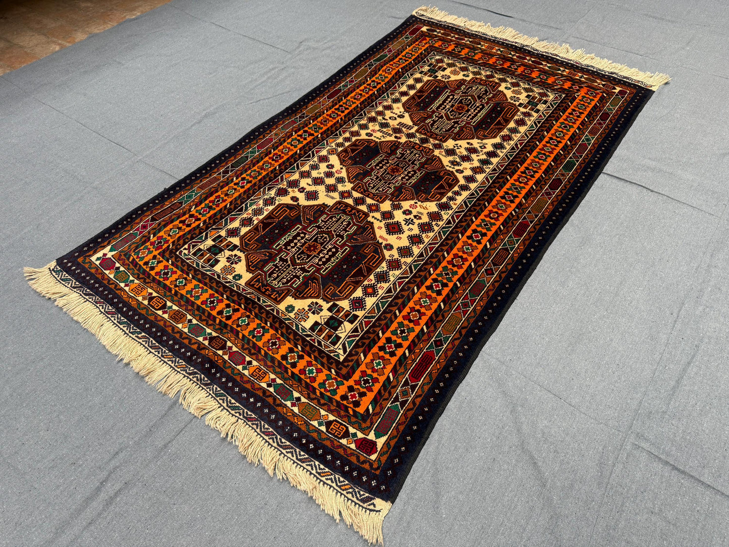 Handmade Tribal Rug - Bold Geometric Wool Carpet for Bohemian Decor,Authentic Turkish Rug - Handmade Wool Area Carpet with Tribal Motifs.