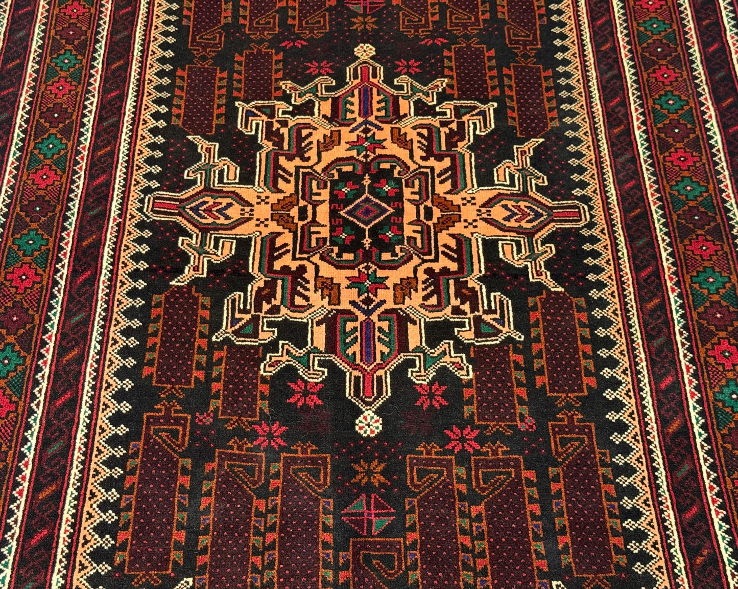 Traditional Handwoven Turkish Rug-Dark Tones with Intricate Tribal Design,Authentic Turkish Rug - Artisan Wool Carpet with Geometric Motifs