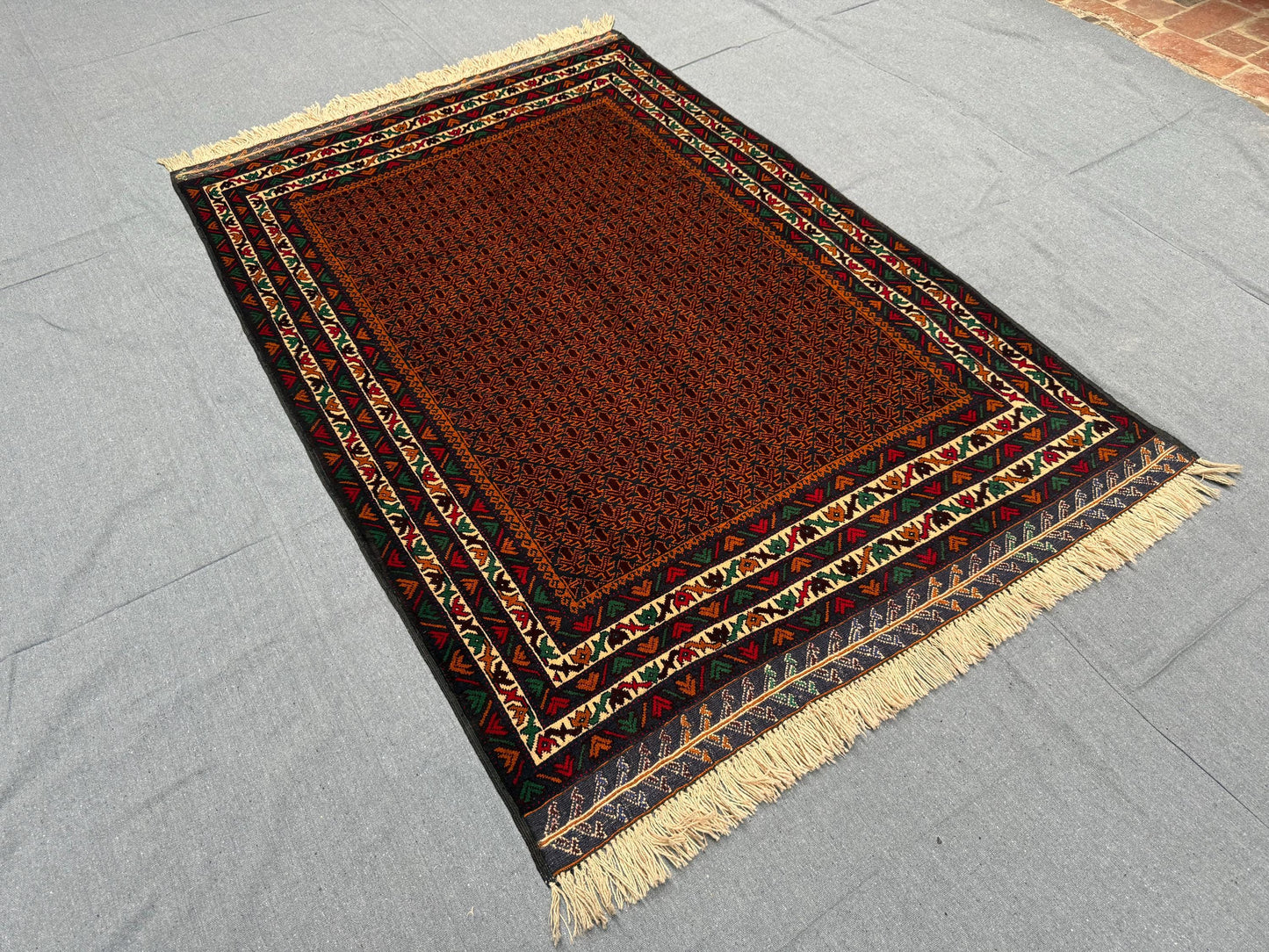 Handmade Turkish Rug - Earthy Tones Wool Carpet with Geometric Patterns,Handwoven Wool Carpet in Brown and Red Tones,Earthy Colors Rug