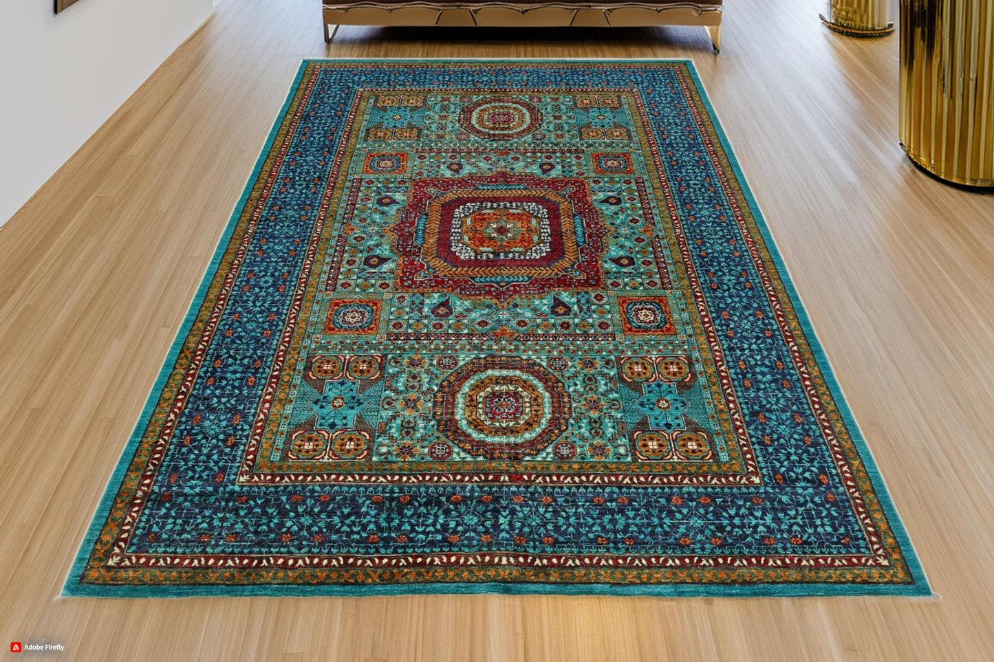 7x10 Blue Turquoise Mamluk Rug,7x10 Blue Turquoise Wool Carpet for Modern and Bohemian Decor,Large Mamluk Handmade Rug,Luxury Area Rug.