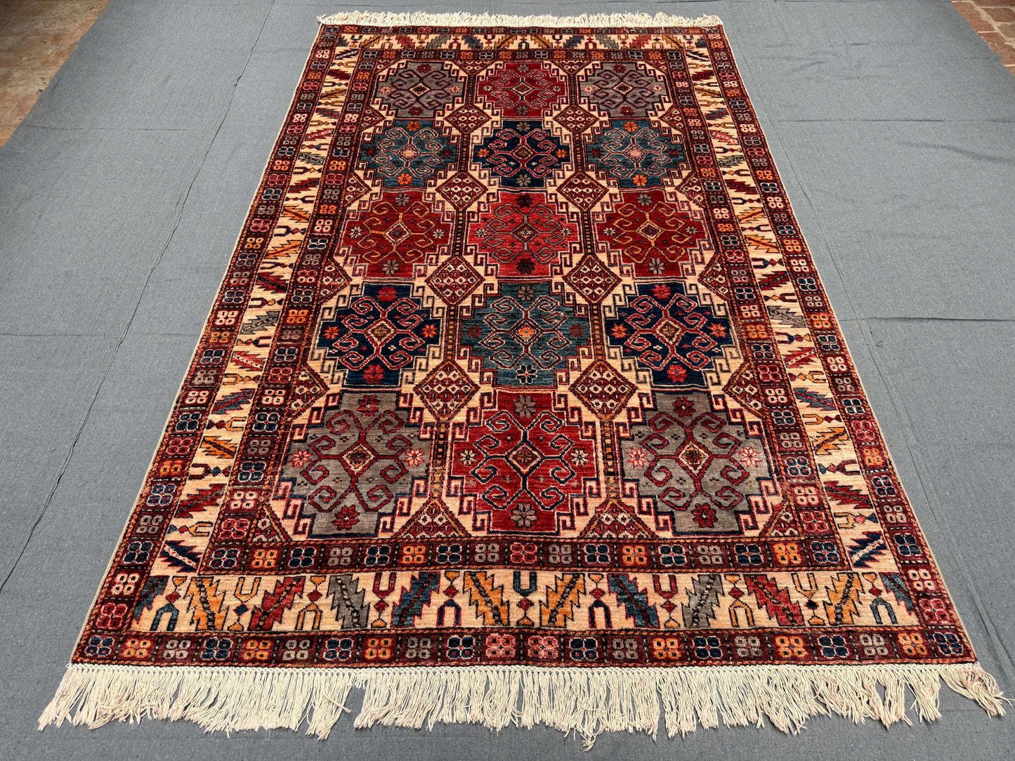 5x7 Handmade Waziri Oriental Rug-Authentic Wool Carpet with Tribal Patterns,Luxury 5x7 Oriental Waziri Rug,5x7 living room rug,bedroom rug.