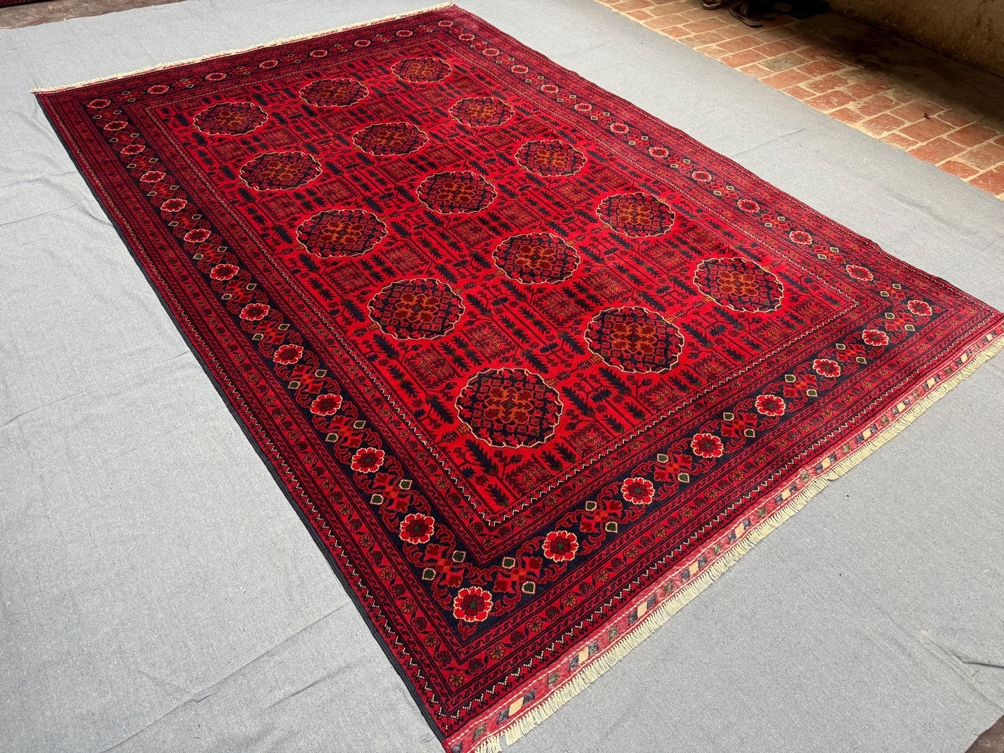 Handmade 6x10 Red Wool Rug-Traditional Large Afghan Rug with Geometric Patterns,Handcrafted 6x10 Red Oriental Rug-Vibrant Wool Rug for home.