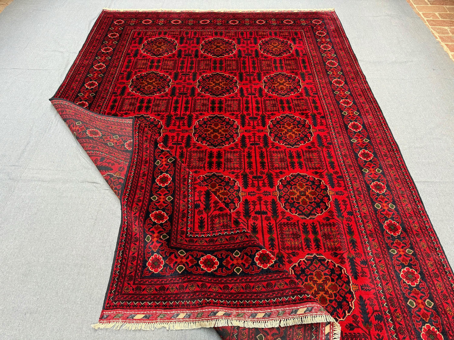 Handmade 6x10 Red Wool Rug-Traditional Large Afghan Rug with Geometric Patterns,Handcrafted 6x10 Red Oriental Rug-Vibrant Wool Rug for home.