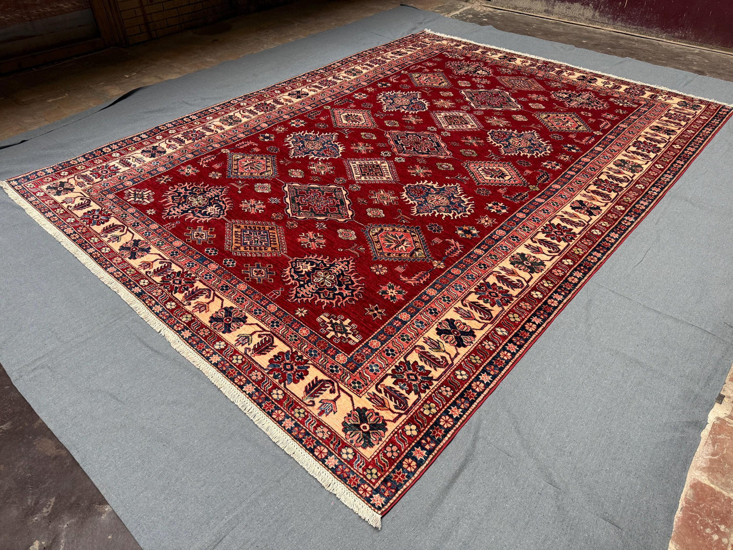 Handmade 8x11 Red Oriental Rug,Turkish-Kazakh Red living room rug,8x11 Handmade Red Persian-Style Rug-Perfect for Living Room or Bedroom