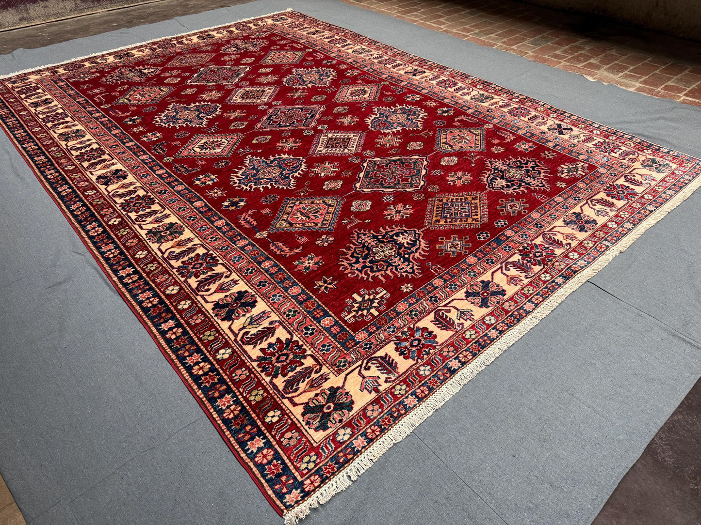 Handmade 8x11 Red Oriental Rug,Turkish-Kazakh Red living room rug,8x11 Handmade Red Persian-Style Rug-Perfect for Living Room or Bedroom