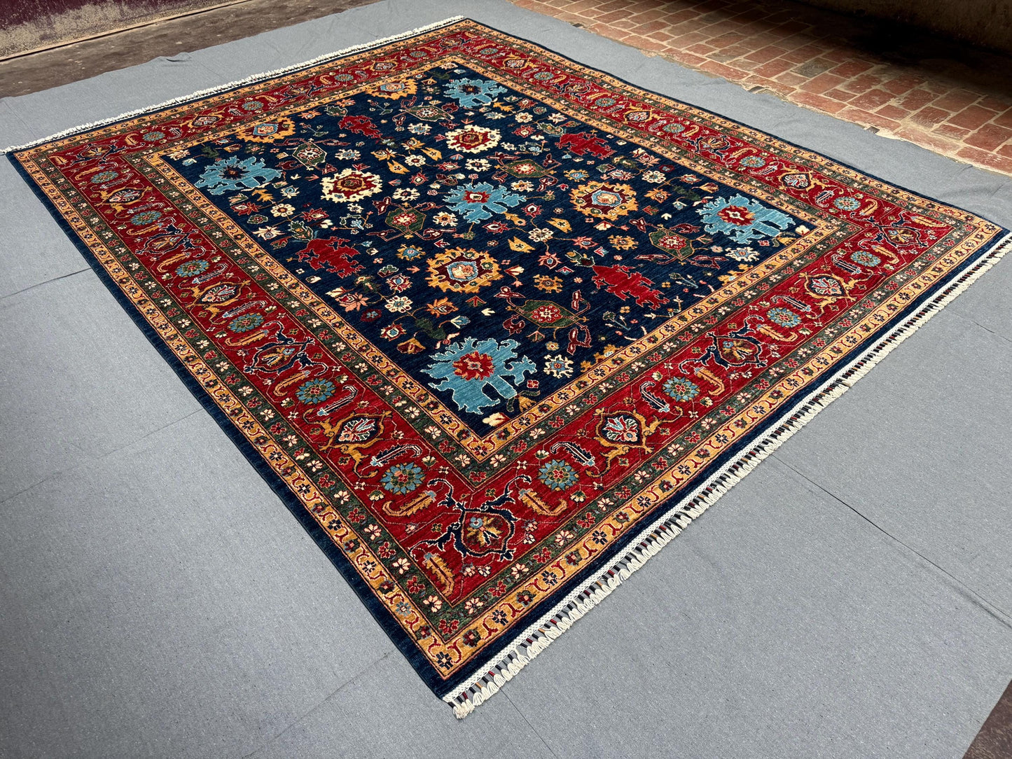 Authentic Persian Blue Bidjar Rug 8x9,Large 8x9 Bidjar Area Rug,8x9 living room rug,Dining area rug,Bedroom rug,Persian Bidjar Carpet.