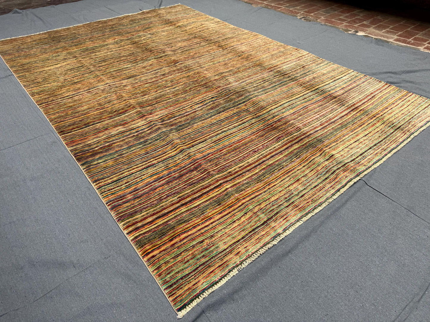 Colorful Modern Gabbeh Area Carpet,Modern living room rug,Neutral Handmade Wool Rug - Striped Design for Contemporary Homes,Earth Tones Rug