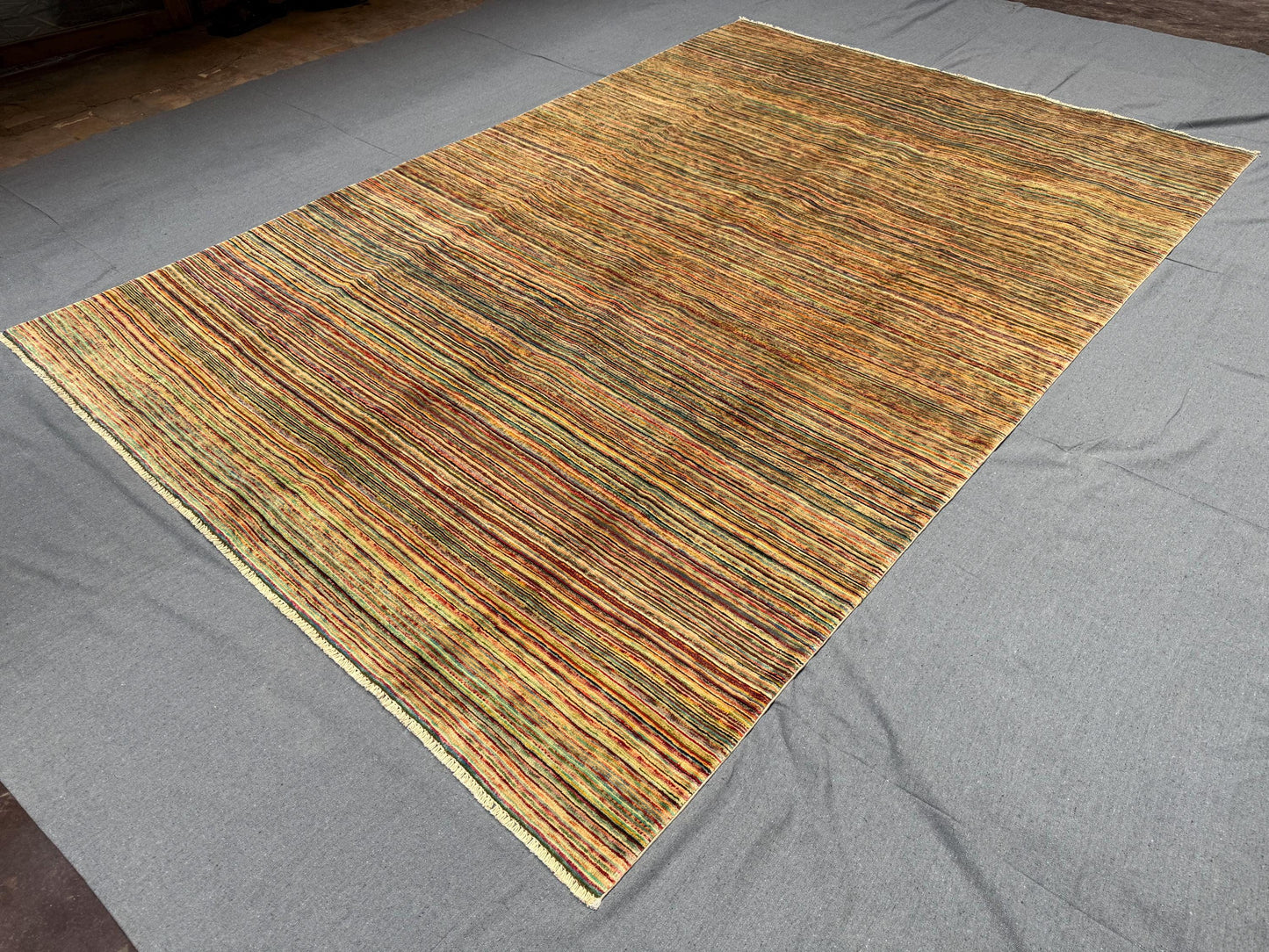 Colorful Modern Gabbeh Area Carpet,Modern living room rug,Neutral Handmade Wool Rug - Striped Design for Contemporary Homes,Earth Tones Rug