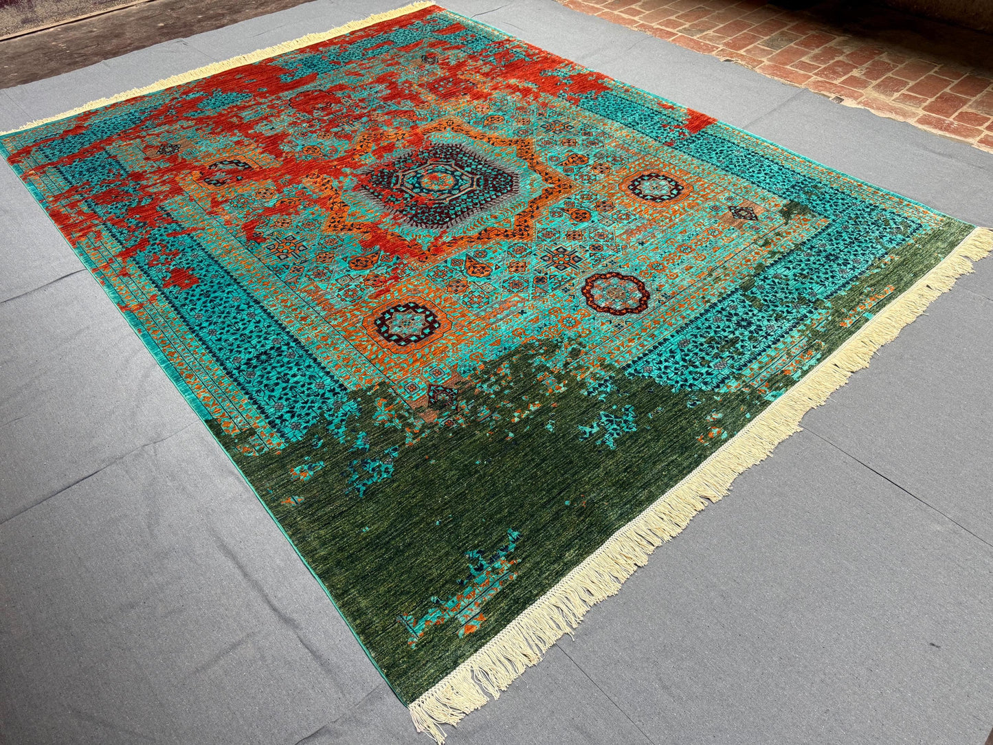 Modern Artisan 8x10 Mamluk Rug,Turquoise and Orange Handmade Mamluk Rug,Stunning Multicolor Oriental Design,One-of-a-Kind 8x10 Mamluk Rug