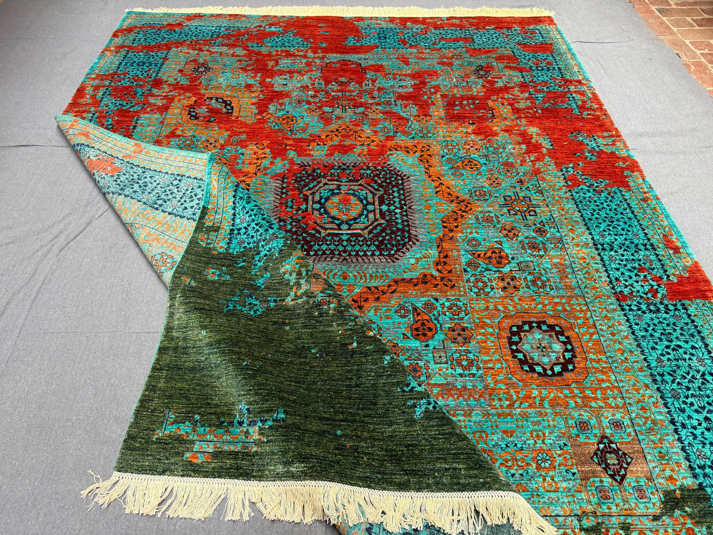 Modern Artisan 8x10 Mamluk Rug,Turquoise and Orange Handmade Mamluk Rug,Stunning Multicolor Oriental Design,One-of-a-Kind 8x10 Mamluk Rug