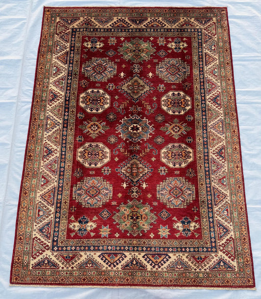 Handmade Red Turkish Rug,5x8 Vintage Oriental Rug,Afghan Kazakh Rug,Vintage Kazak Turkish Rug,One-of-a-Kind Turkish Wool Rug,Oriental rug