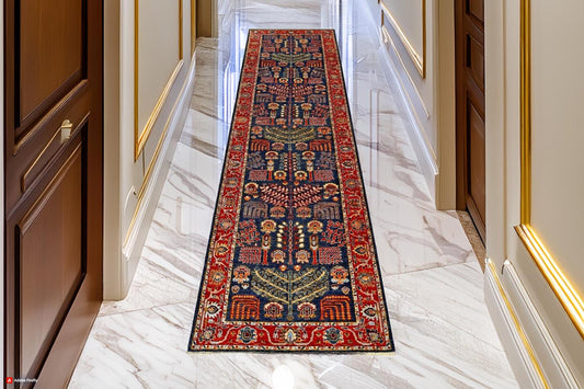 Handmade Blue and Red Runner Rug–Oriental Floral Hallway Runner,Artisan Handmade Runner Rug –Blue and Red Oriental Pattern,Floral Runner rug