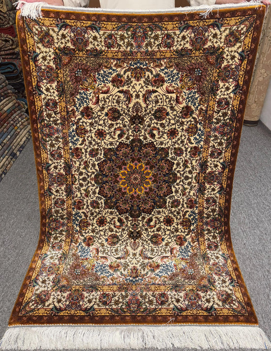 Artisan Luxury Silk Rug–Perfect Vintage-Style Floor Decor or Wall Art ,Boho Silk Area Rug,Persian Style Oriental Carpet with Floral Design