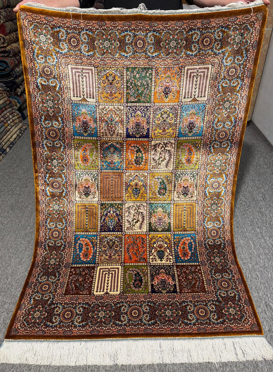 Artisan Silk Area Rug,Luxury Silk Area Rug,Vintage-Inspired Persian Style Decor,Exquisite Silk Patchwork Rug,Decorative Persian Silk Rug