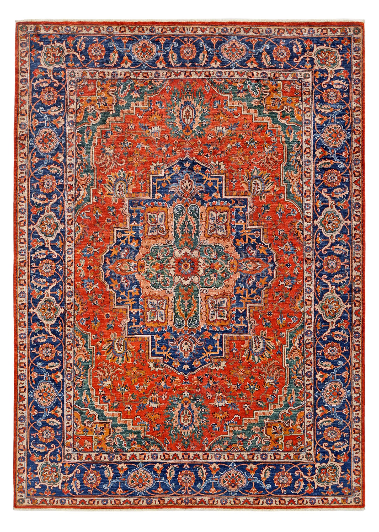 Traditional Handmade 7x9 Oriental Rug–Luxury Area Carpet,Elegant 7x9 Handmade Oriental Rug–Red and Blue Living Room Carpet,living room rug