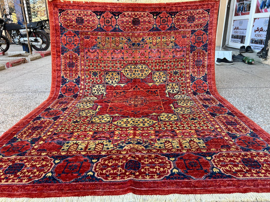 Handmade Persian-Style Red Rug,Unique Oriental Mamluk Rug,Large Handmade Pink Rug,Turkish Pink Oriental Rug,Large Boho Rug,Living room rug.