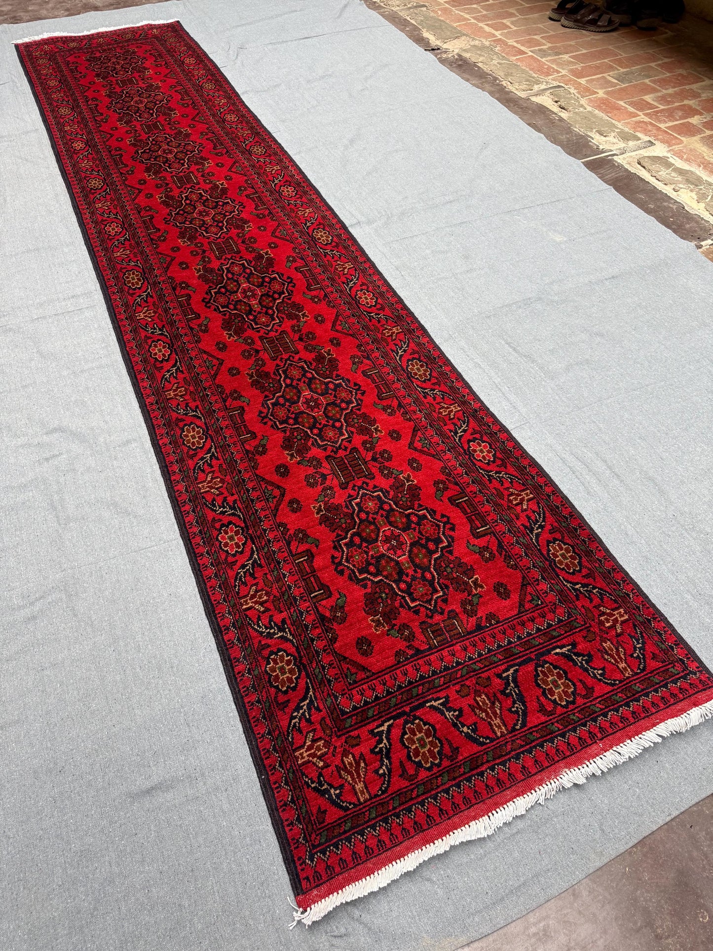 Red 3x12 Khal Mohammadi Runner–Handmade Afghan Wool Rug,Authentic Khal Mohammadi Red Runner–Handmade Hallway Rug,Handmade Oriental Carpet