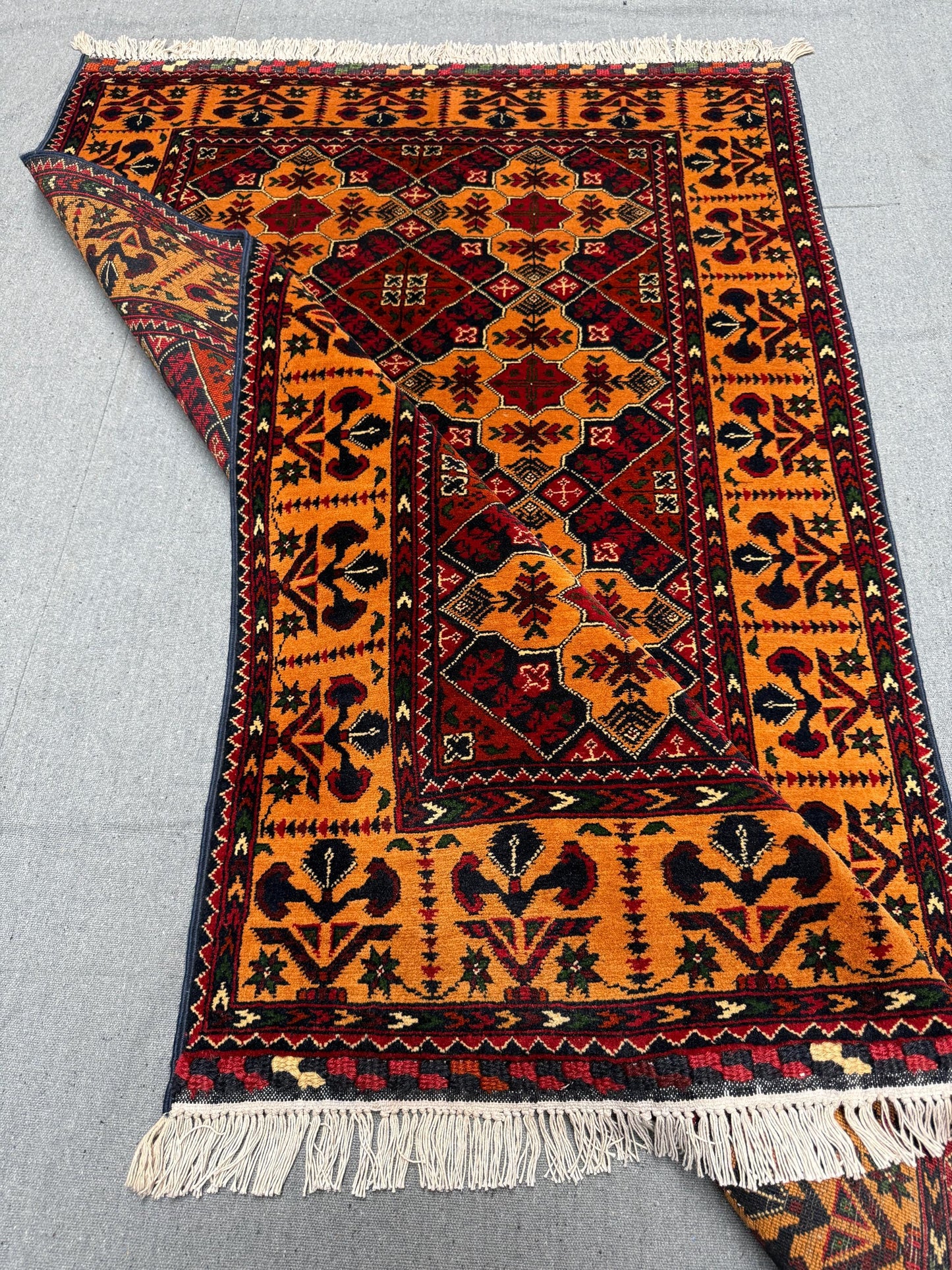 Handmade Tribal Wool Rug – Red and Orange 4x6 Authentic Handmade Oriental Rug – 4x6 Wool Tribal Carpet,Hand-Knotted Red and Orange Rug.