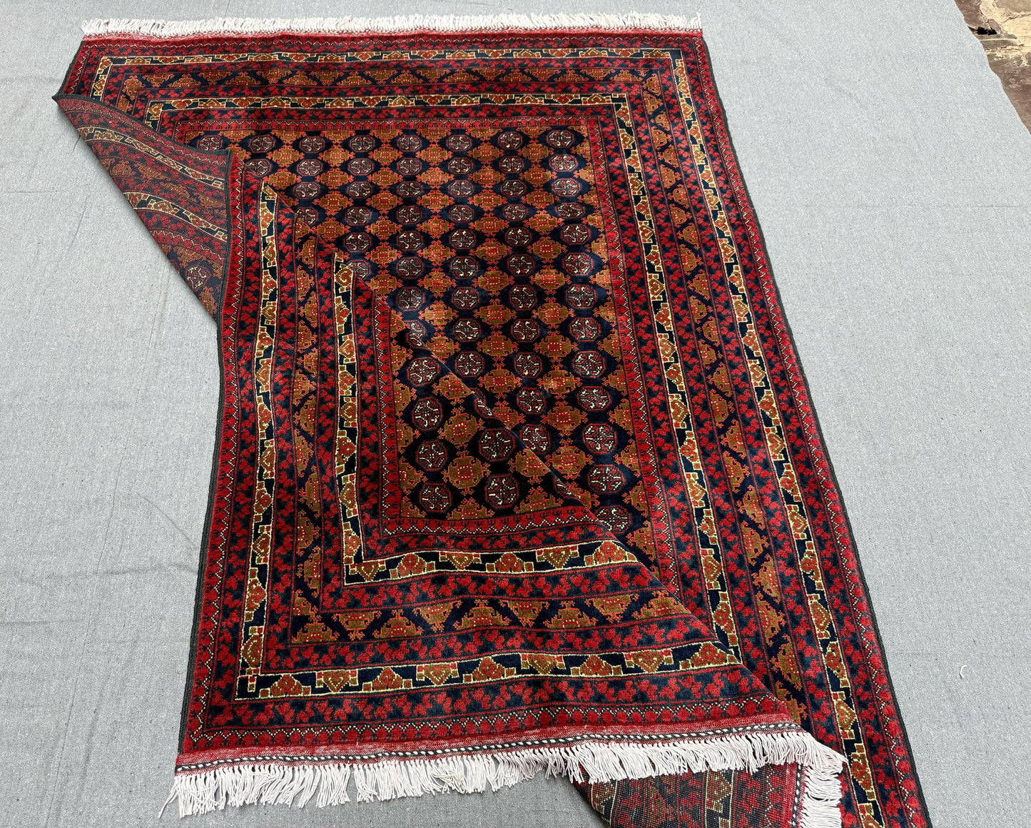 Authentic Hand-Knotted Bokhara Rug – 4x6 Red and Brown Wool rug,Rustic Afghan Rug,Unique  Handmade Wool Rug,4x6 living room rug,bedroom rug.