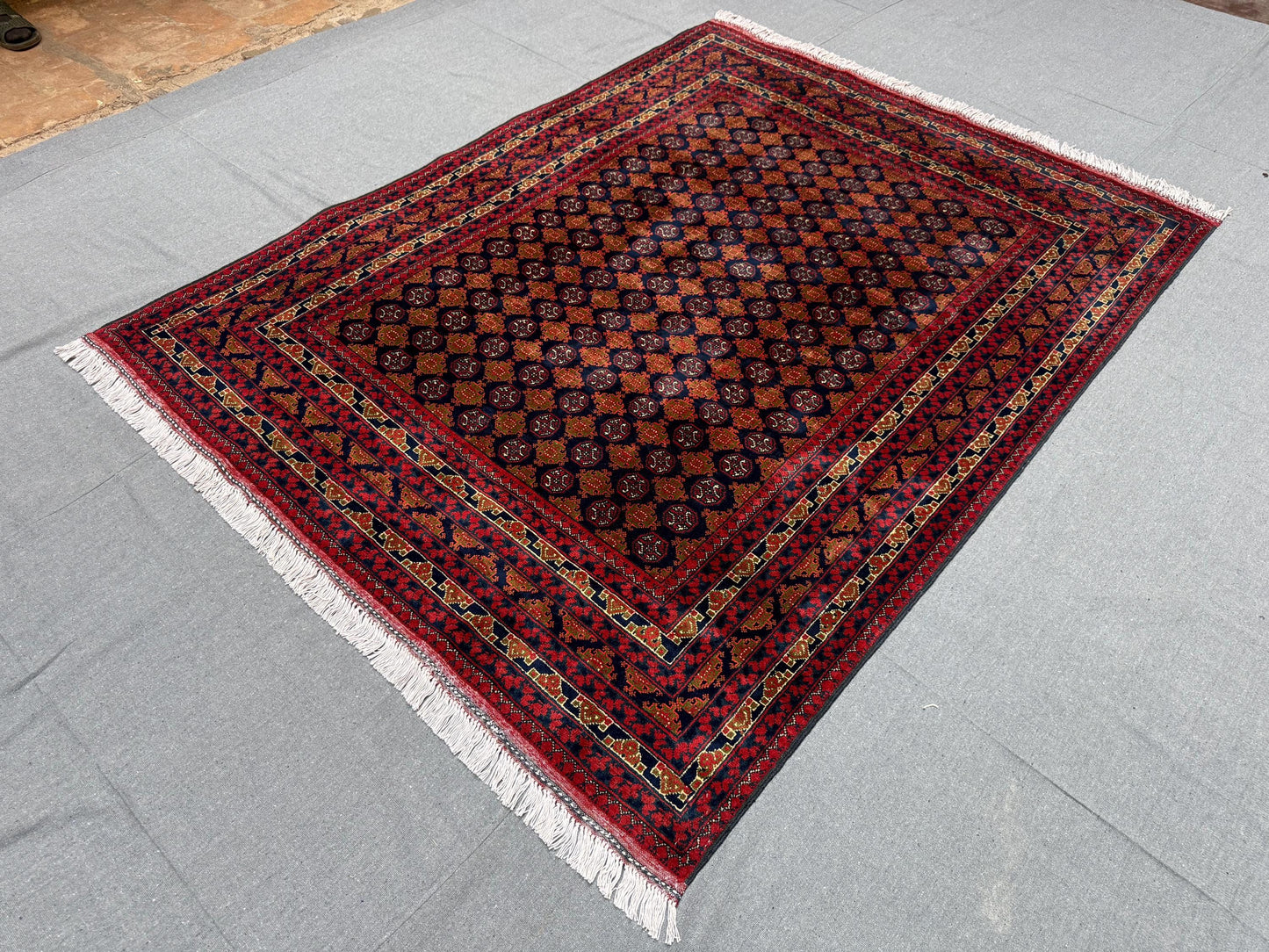 Authentic Hand-Knotted Bokhara Rug – 4x6 Red and Brown Wool rug,Rustic Afghan Rug,Unique  Handmade Wool Rug,4x6 living room rug,bedroom rug.