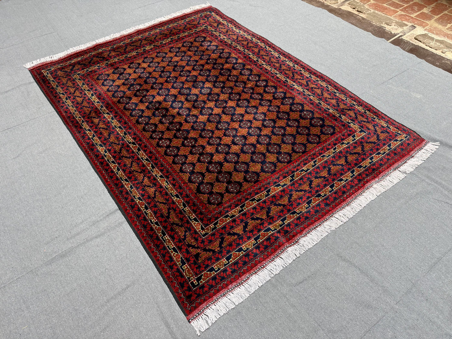 Authentic Hand-Knotted Bokhara Rug – 4x6 Red and Brown Wool rug,Rustic Afghan Rug,Unique  Handmade Wool Rug,4x6 living room rug,bedroom rug.