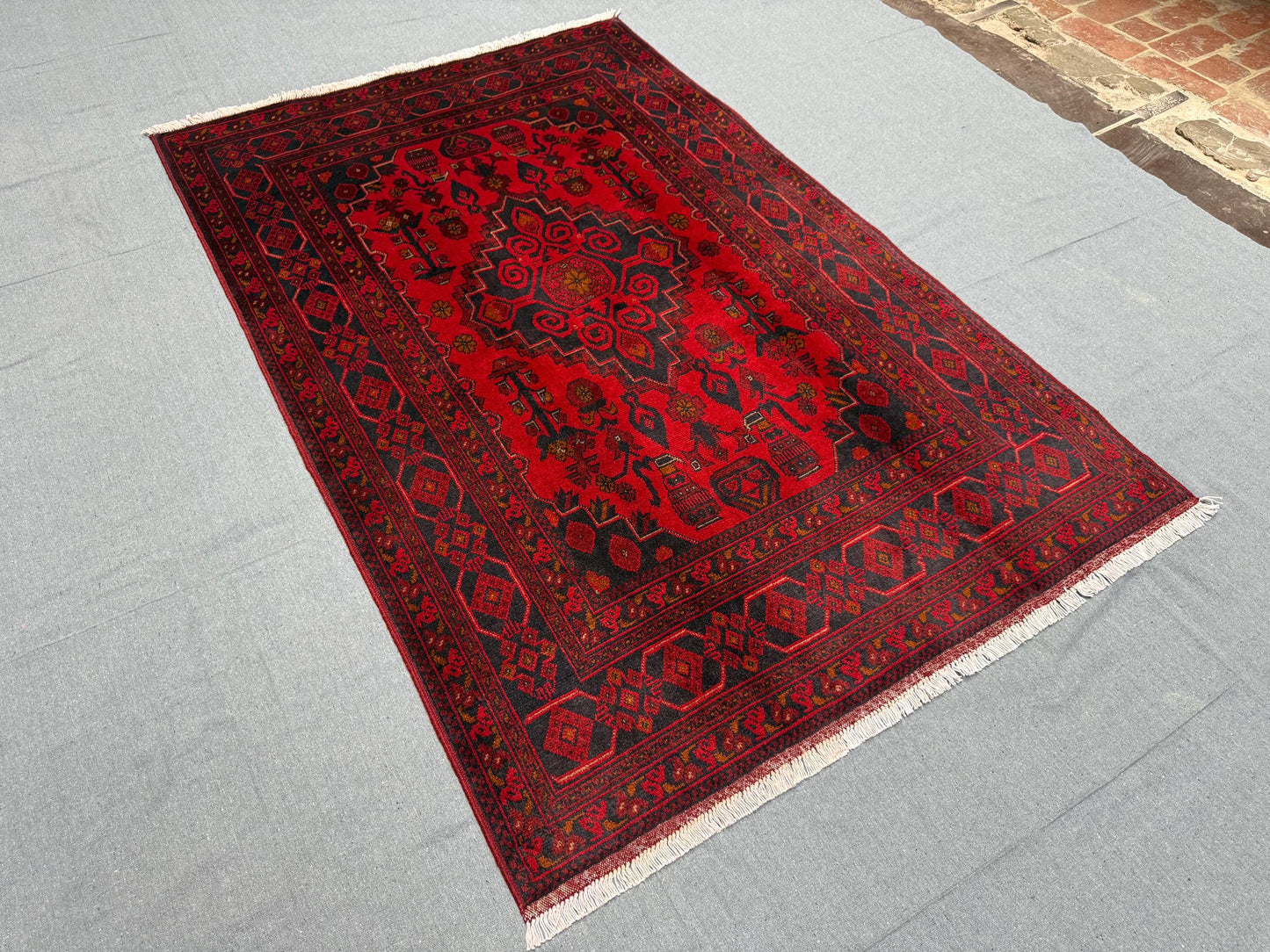 Authentic Handmade 4x7 Khal Mohammadi Rug,Decorative Red Wool Rug,Traditional Handmade Rug,4x7 Bold Red Living room rug,Red bedroom rug.