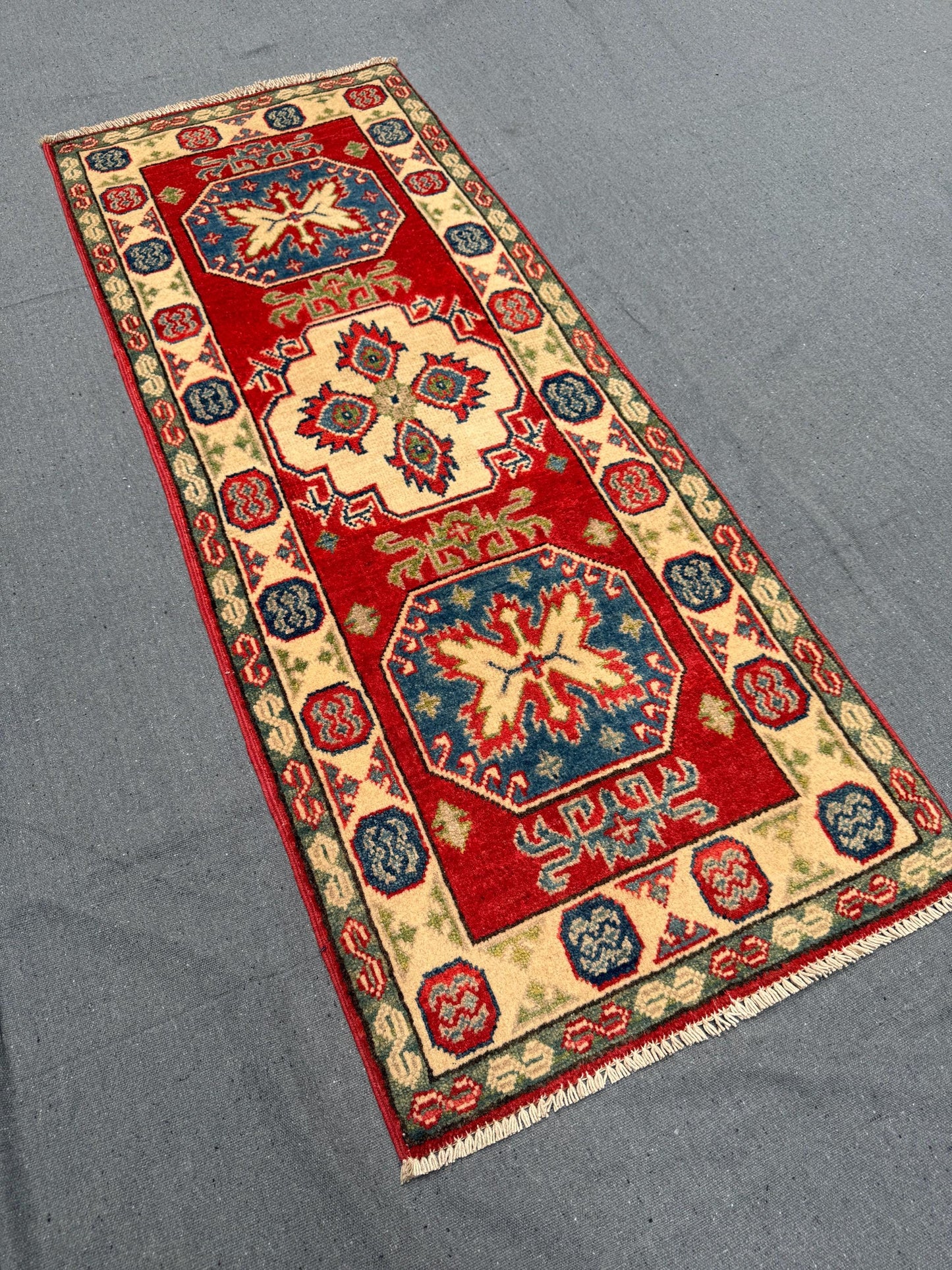 Traditional 2x5 Turkish-Kazakh Handmade Runner Rug,2x5 Handmade Wool Runner rug,Small entryway runner rug,Runner rug for hallway.