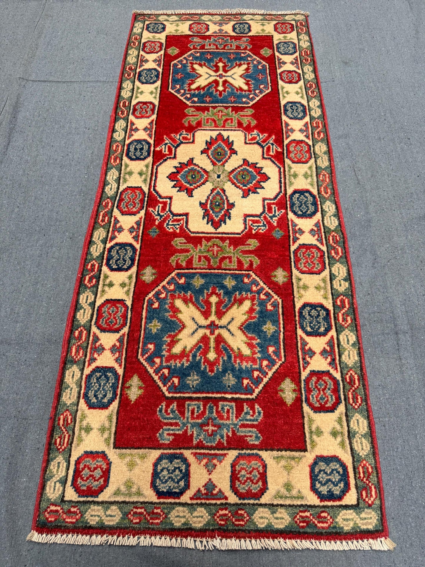 Traditional 2x5 Turkish-Kazakh Handmade Runner Rug,2x5 Handmade Wool Runner rug,Small entryway runner rug,Runner rug for hallway.