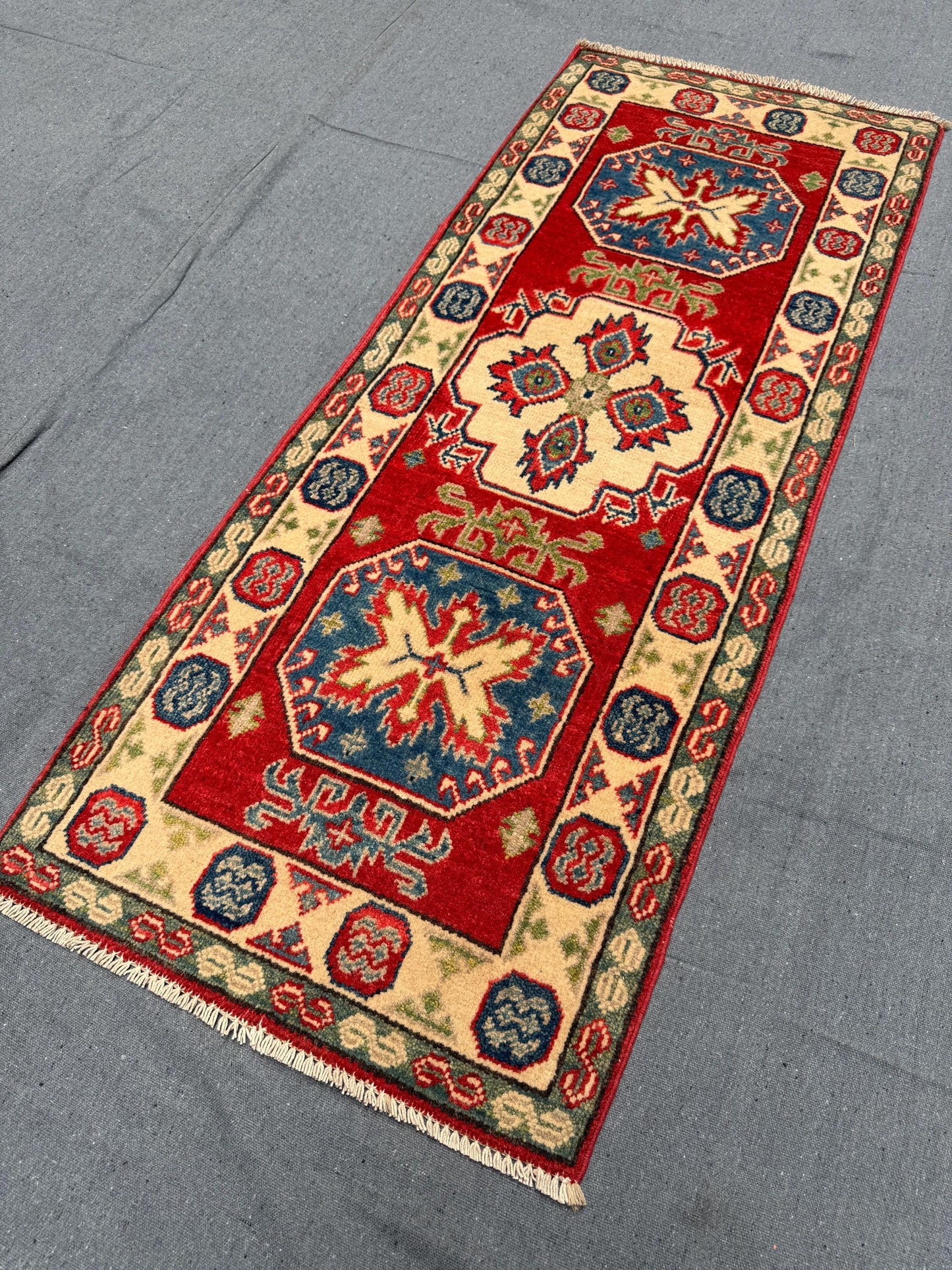 Traditional 2x5 Turkish-Kazakh Handmade Runner Rug,2x5 Handmade Wool Runner rug,Small entryway runner rug,Runner rug for hallway.