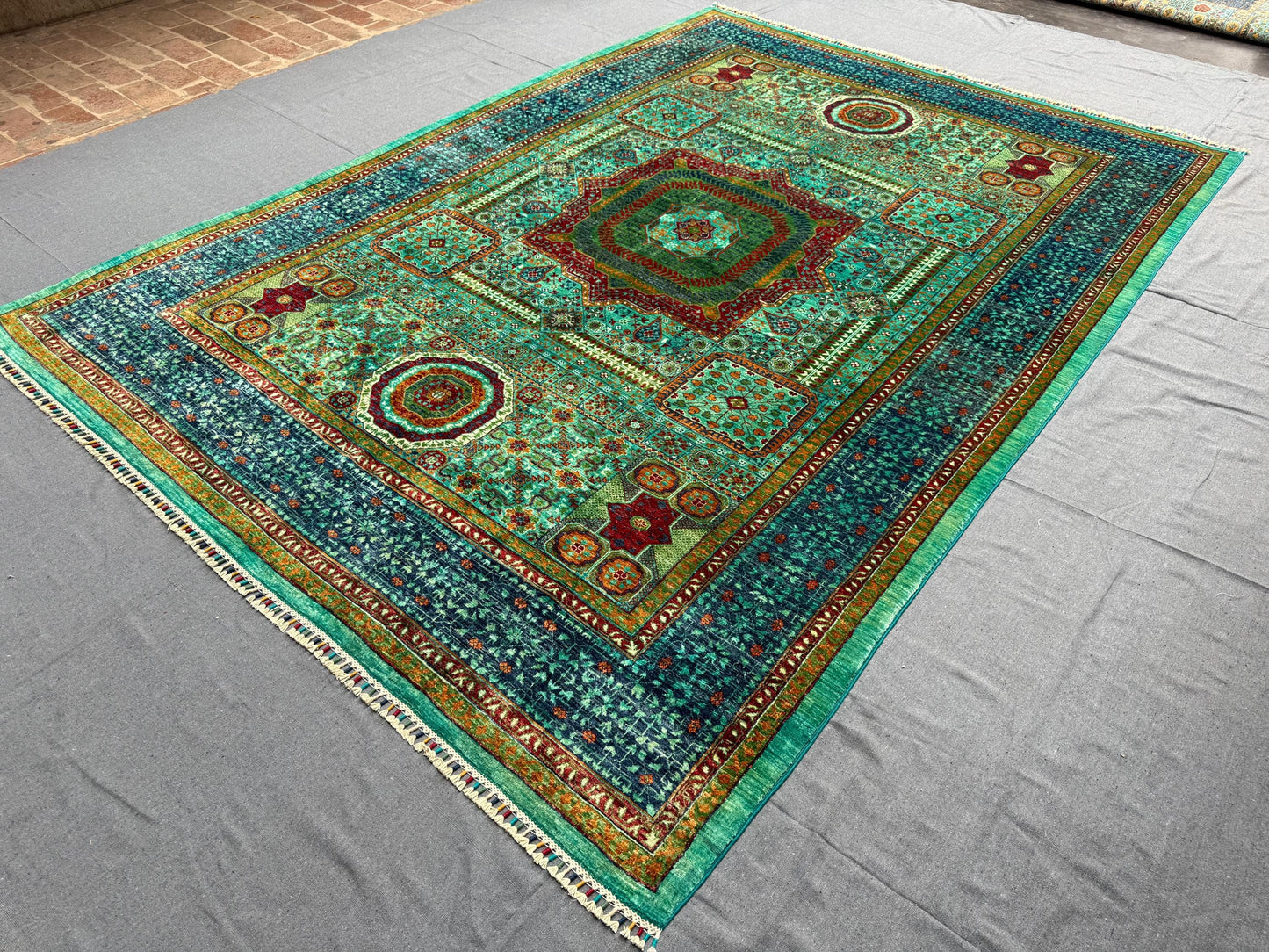 Unique Handmade 7x10 Blue-Green Mamluk Rug,Luxury Handmade Turkish Living room Rug, Elegant Blue and Green Mamluk Rug,7x10 living room rug