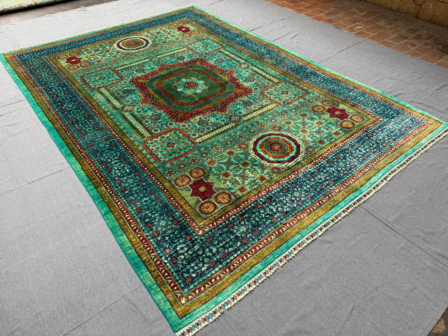 Unique Handmade 7x10 Blue-Green Mamluk Rug,Luxury Handmade Turkish Living room Rug, Elegant Blue and Green Mamluk Rug,7x10 living room rug