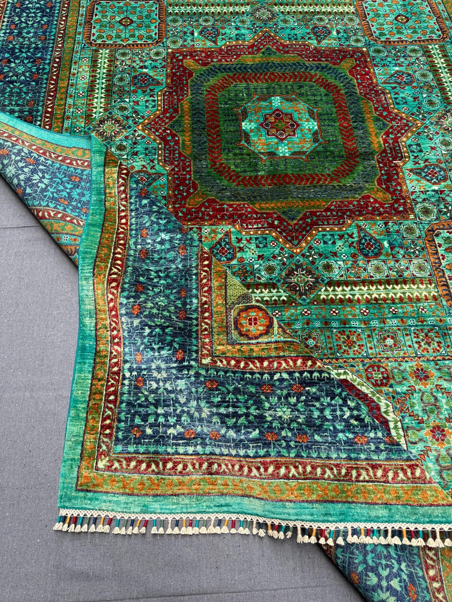 Unique Handmade 7x10 Blue-Green Mamluk Rug,Luxury Handmade Turkish Living room Rug, Elegant Blue and Green Mamluk Rug,7x10 living room rug