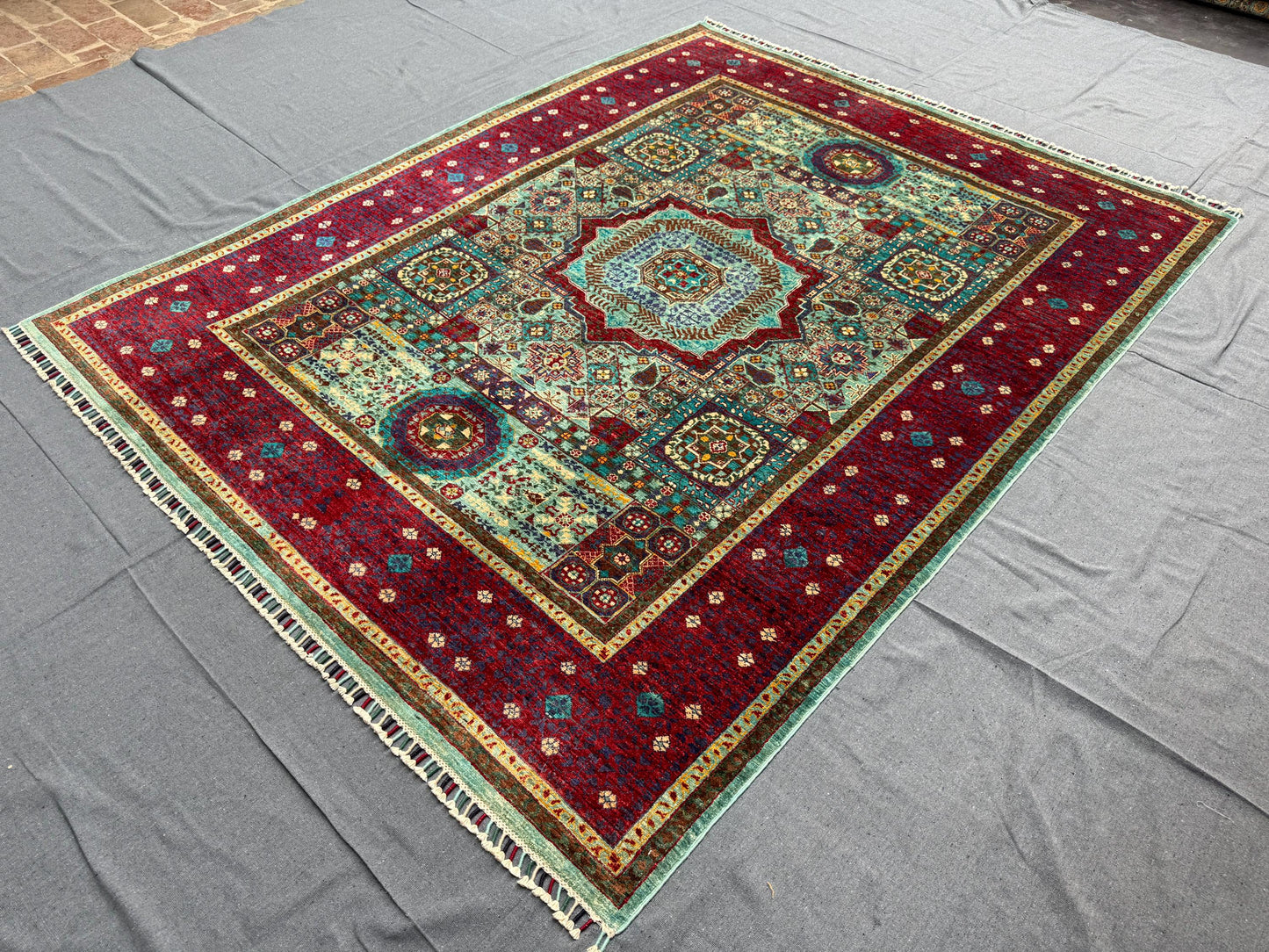 Rustic 6x8 Turkish Oriental Rug,Luxury 6x8 Turkish Mamluk Rug,Vibrant Red and Teal Rug,One Of kind living room rug,Unique rug for bedroom.