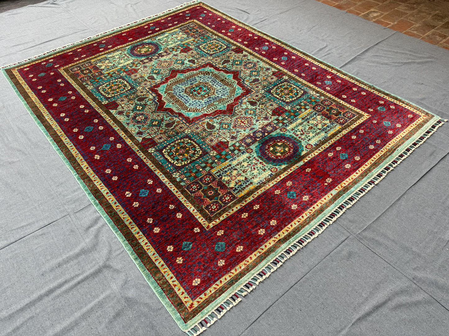 Rustic 6x8 Turkish Oriental Rug,Luxury 6x8 Turkish Mamluk Rug,Vibrant Red and Teal Rug,One Of kind living room rug,Unique rug for bedroom.