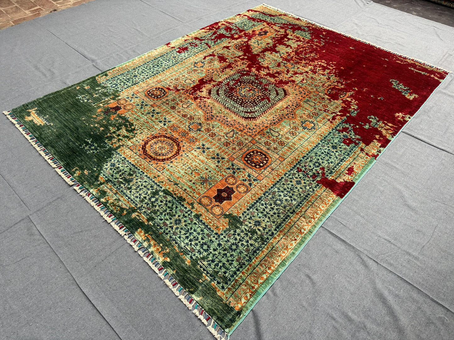 Handmade Wool and Silk Mamluk Rug–Modern Abstract Oriental Carpet,Modern Abstract Mamluk Rug – Handmade Wool and Silk Carpet,6x8 living room