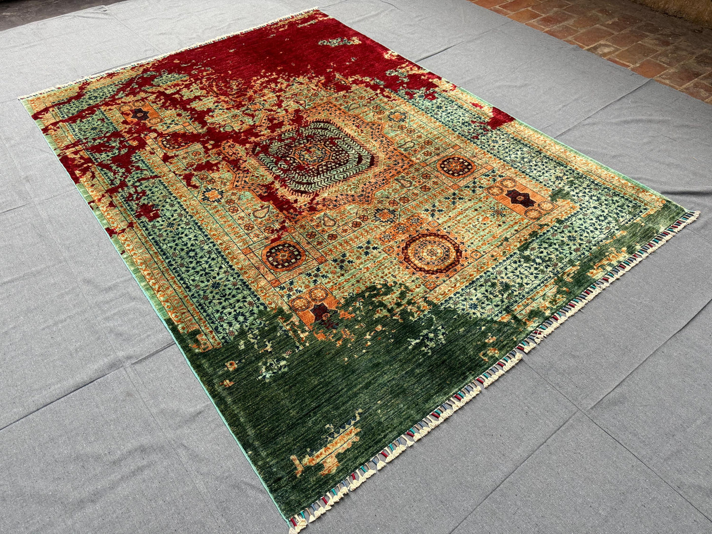 Handmade Wool and Silk Mamluk Rug–Modern Abstract Oriental Carpet,Modern Abstract Mamluk Rug – Handmade Wool and Silk Carpet,6x8 living room