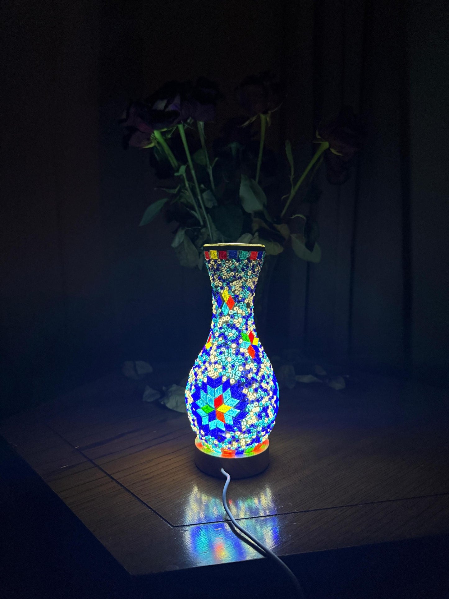 Turkish Mosaic Vase Lamp-Handmade Glass Table Light for Ambient Room Decor,Boho Turkish Table Lamp,Turkish Mosaic Vase Light,Bed side lamp