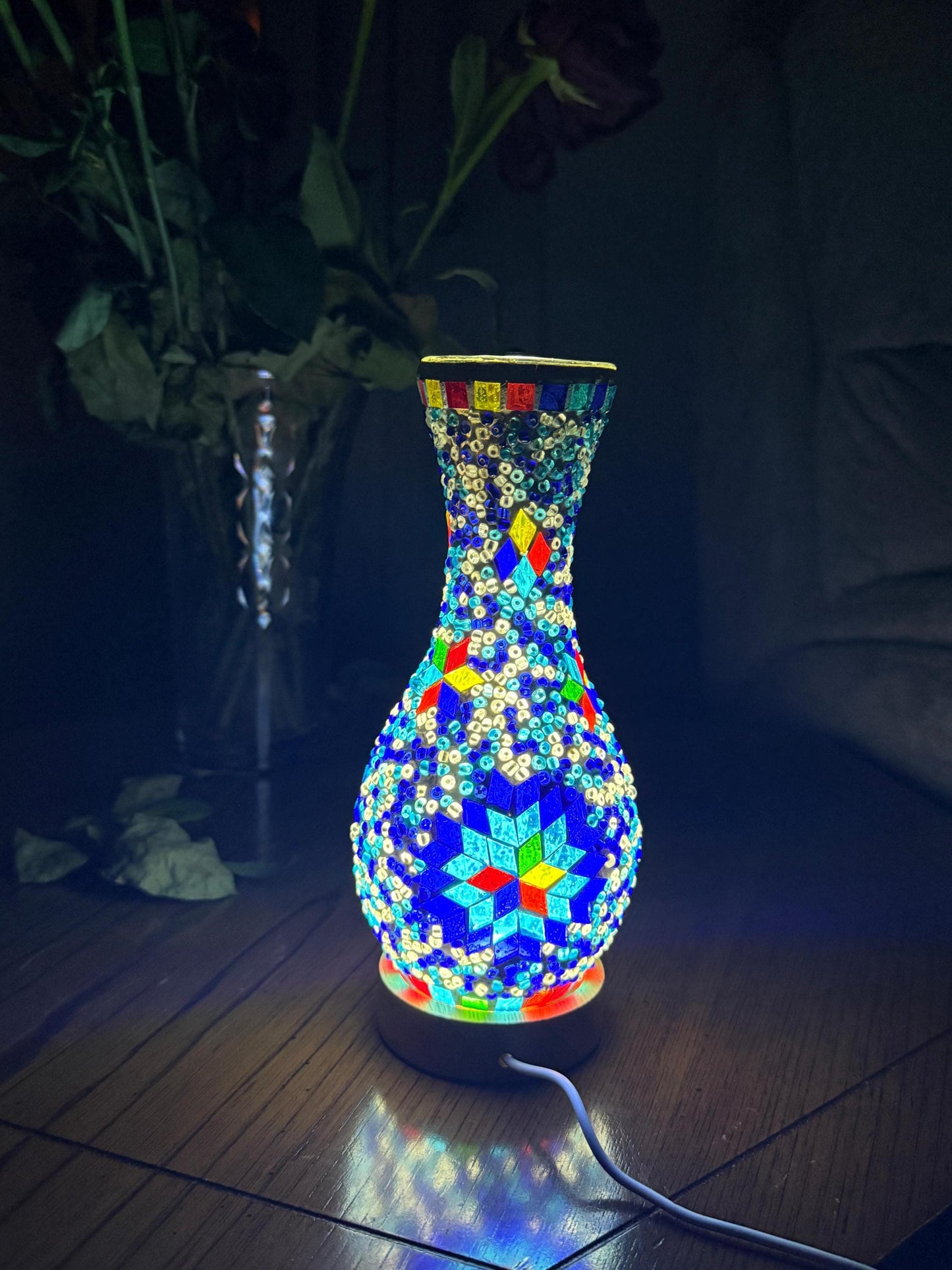 Turkish Mosaic Vase Lamp-Handmade Glass Table Light for Ambient Room Decor,Boho Turkish Table Lamp,Turkish Mosaic Vase Light,Bed side lamp