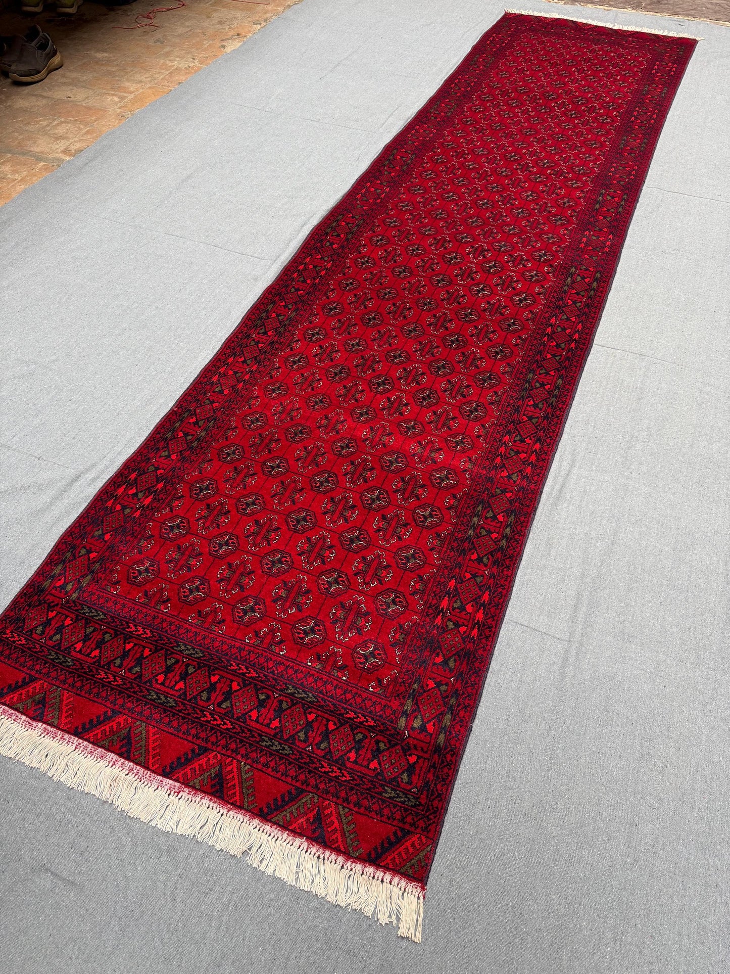 Authentic Red 3x12 Handmade Oriental Runner Rug – Perfect for Long Spaces,Red 3x12 Narrow Rug – Handmade Wool Carpet Runner for Hallways.