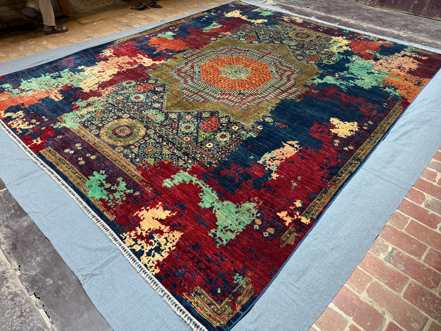 10x13 Large Handmade Wool on Silk Modern Mamluk Rug,One of Kind Modern Handmade Living room rug,Artisan Wool on Silk Mamluk Rug,10x13 Rug