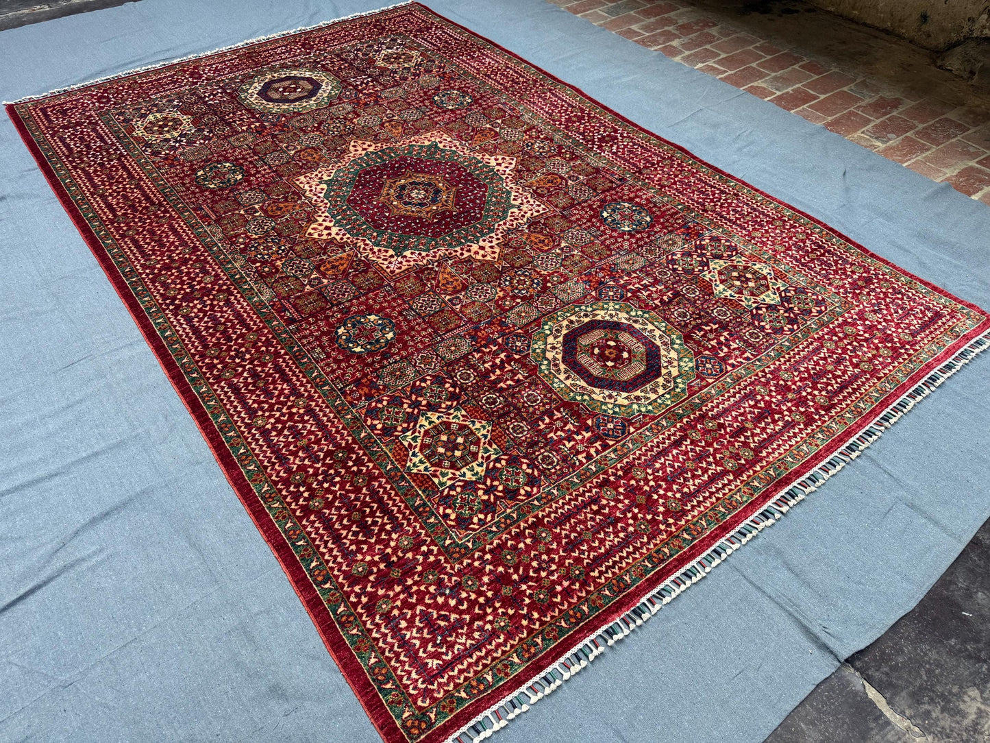 Handmade 7x10 Red Mamluk Rug -Luxurious Oriental Wool Carpet,Artisan  Red Turkish-Persian Rug,Deep Red Wool Area Carpet,7x10 living room rug