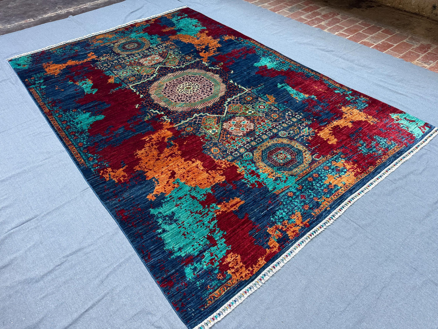 Handmade 7x10 Modern Multicolor Colorful Living room rug,Handwoven Wool on Silk Oriental Mamluk Rug,Designer one of kind Dining room rug