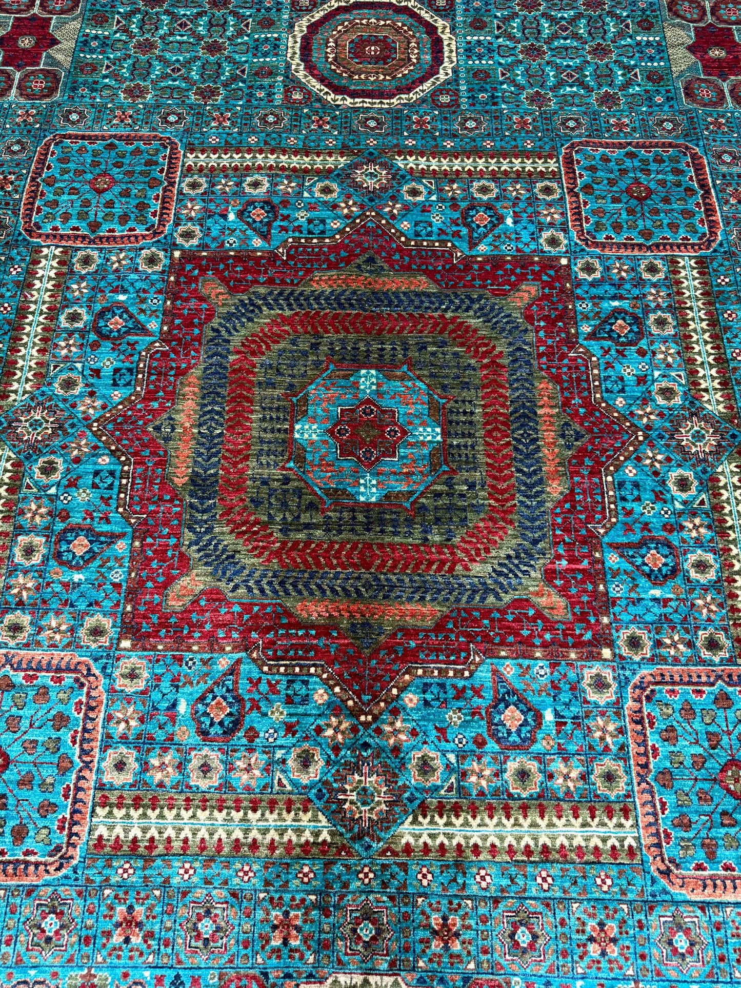 Handcrafted 8x10 Mamluk Oriental Rug,Turkish Blue living room rug,One of kind Large area rug,Afghan-Persian Inspired area rug.Bedroom rug.