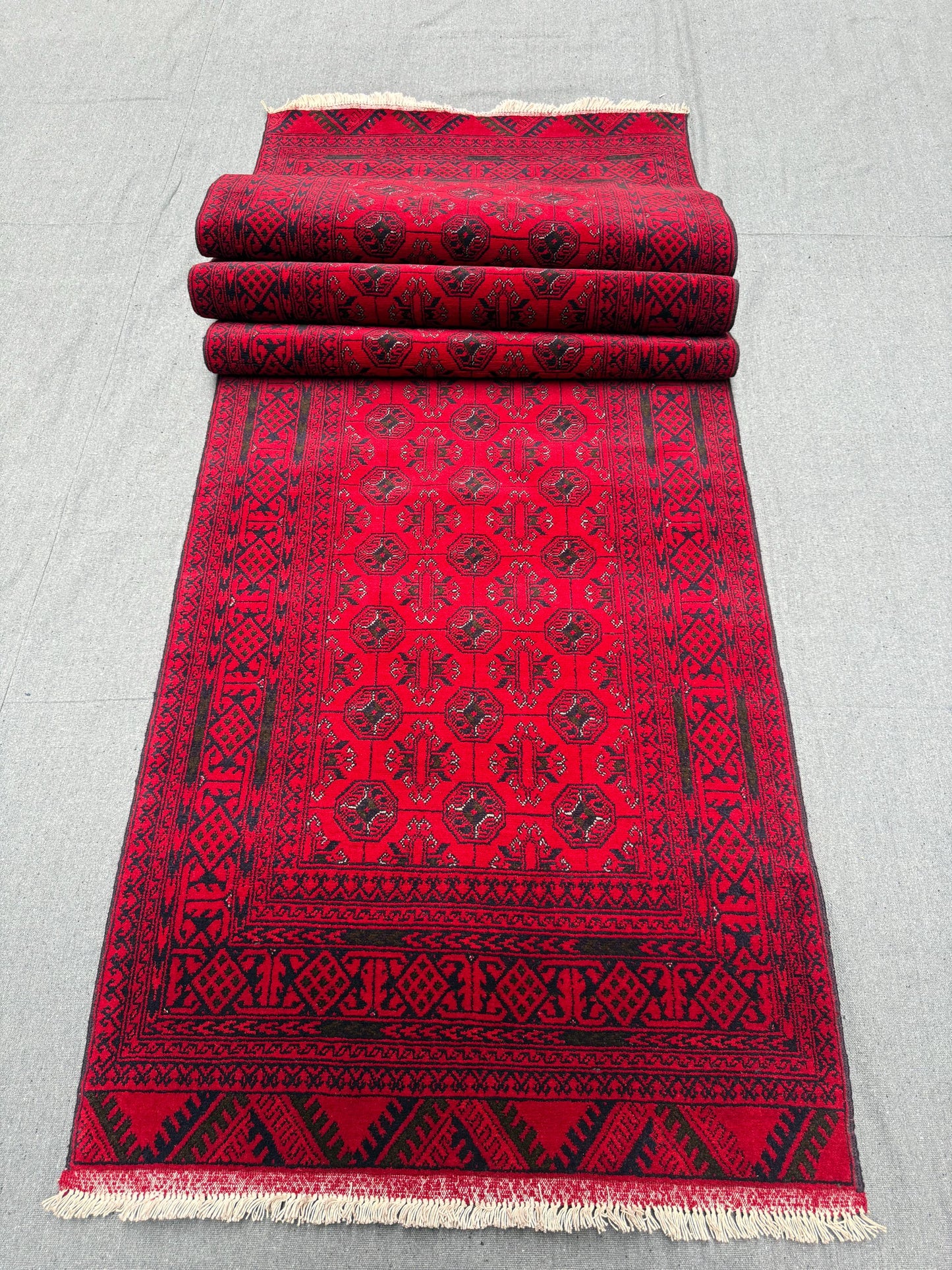 Handmade Red 3x12 Wool Runner Rug – Hallway Carpet with Oriental Design,Authentic Red 3x12 Handmade Narrow Rug – Perfect for Long Hallways.