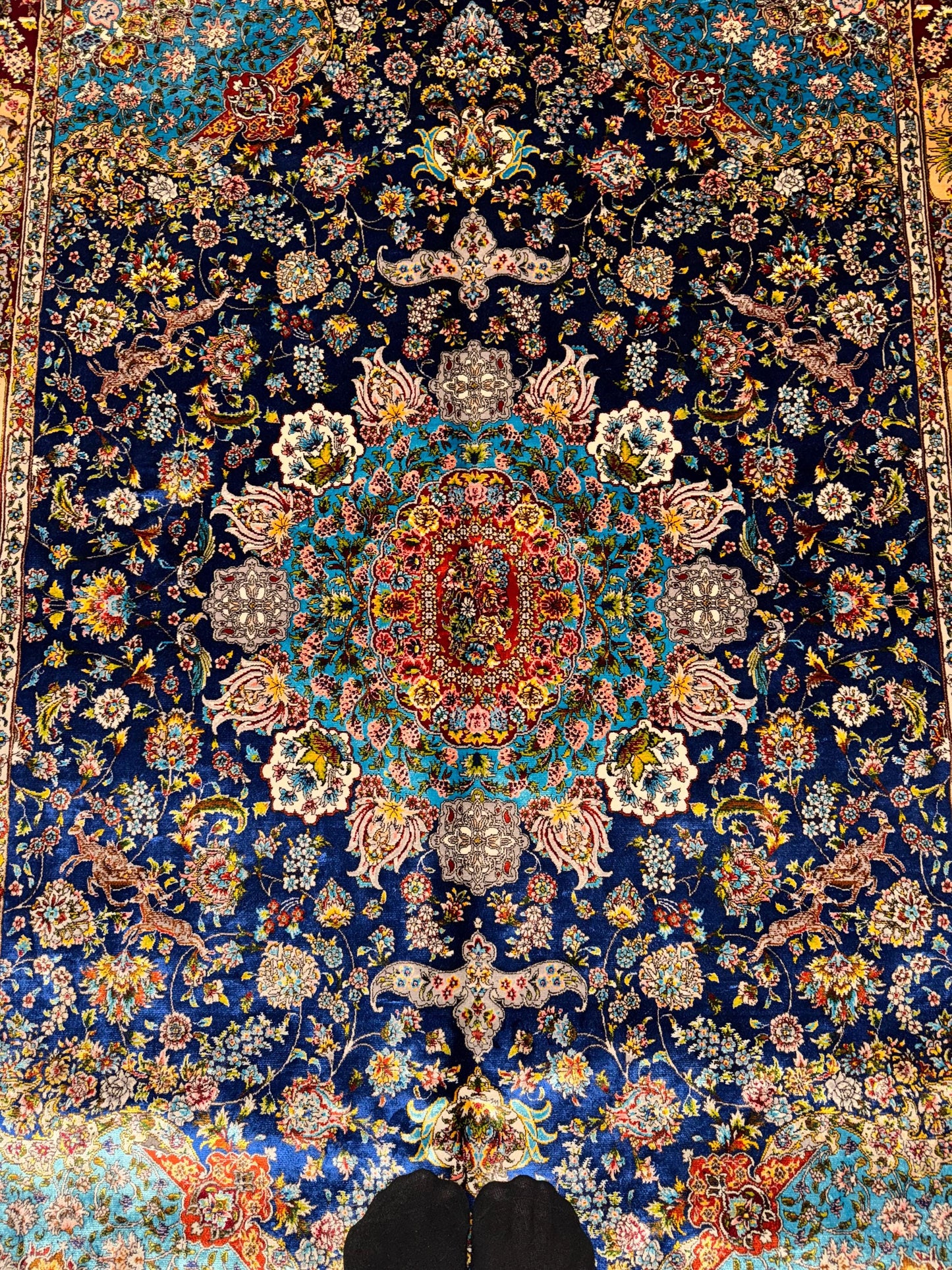 Authentic Silk Persian Rug | Intricate Floral Oriental Design | Luxury Area Carpet,Blue Floral Persian Rug,Intricate Floral Oriental Design.