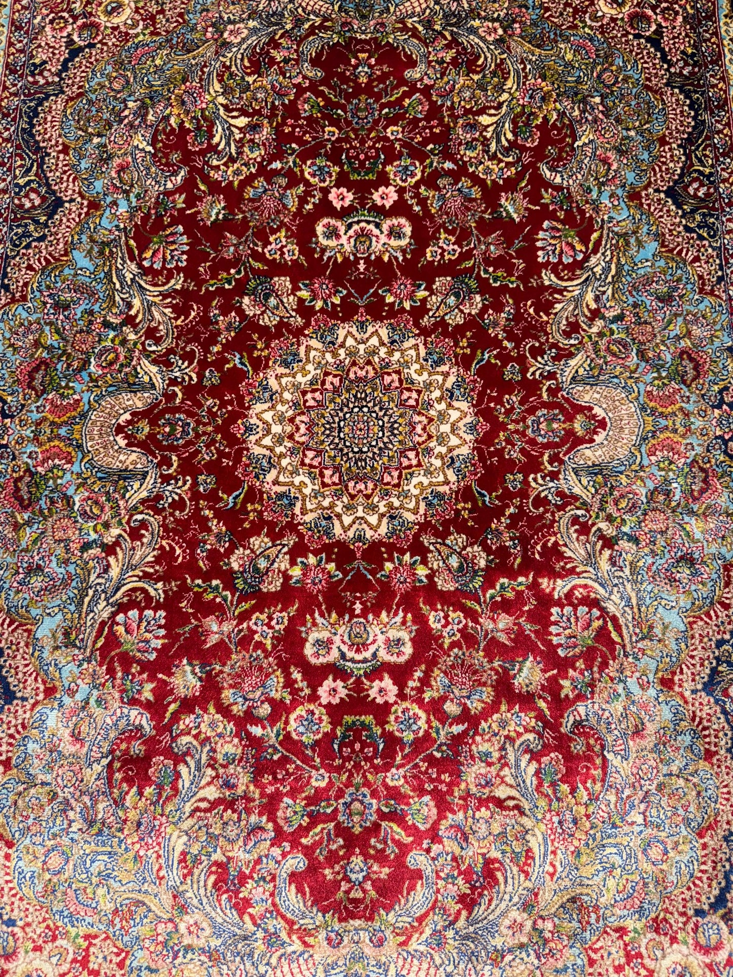 Small Red Silk Persian Rug | Small Rug for Wall Hanging | Luxury Oriental Floral Carpet,Luxury Red Silk Wall Hanging,Oriental Small Silk Rug